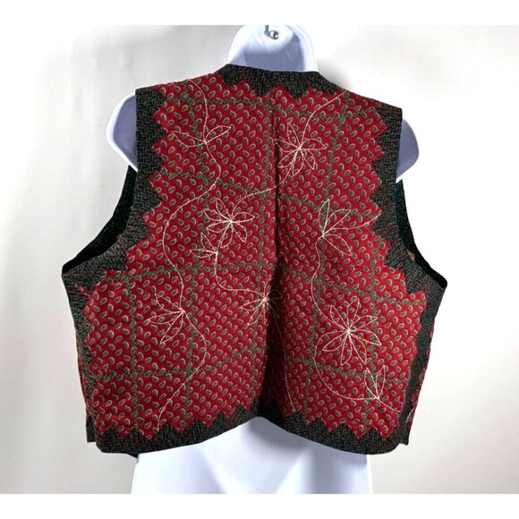 Handmade Reversible Women's Ugly Christmas Vest Folk Santa/Poinsettias Cotton XL - Picture 4 of 16